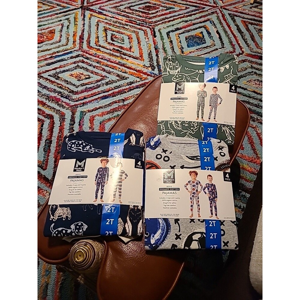 3 Packs Member's Mark Boys 4-Piece 100% Organic Cotton Pajama Set, 2T,  6 Pairs